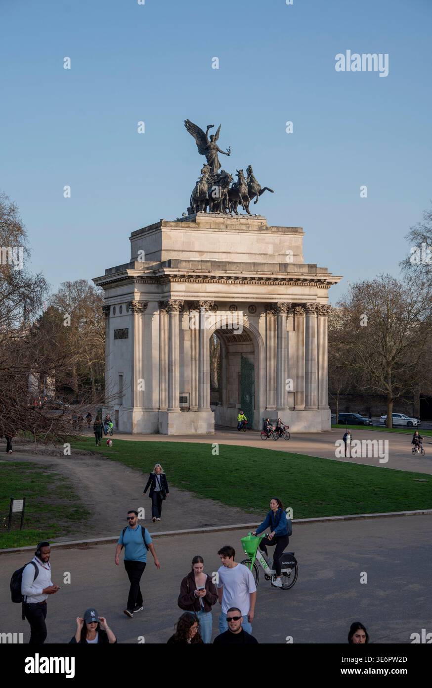 Wellington Arch noto anche come Constitution Arch Londra, Inghilterra, Regno Unito Foto Stock