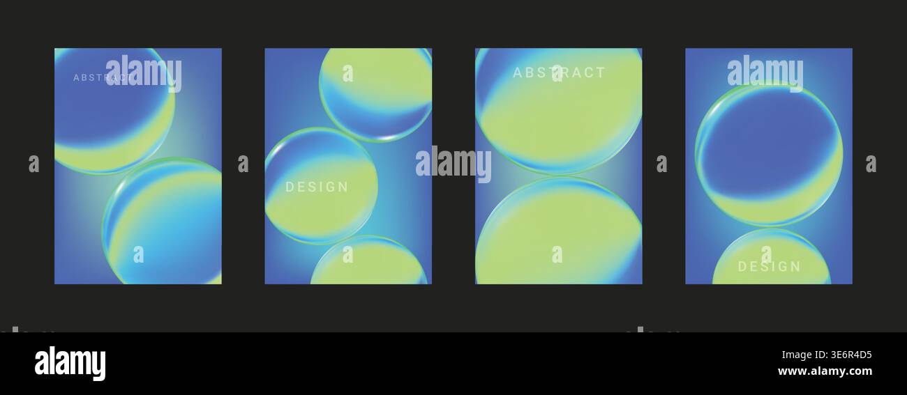 Imposta il poster astratto 3d con la copertina di sfondo gradiente e la tecnologia del vetro Science. Cerchio di forma verde con idolo astratto del poster e grafica Illustrazione Vettoriale