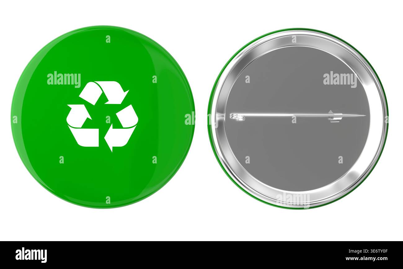 Logo del pulsante di riciclo verde isolato 3d. Foto Stock