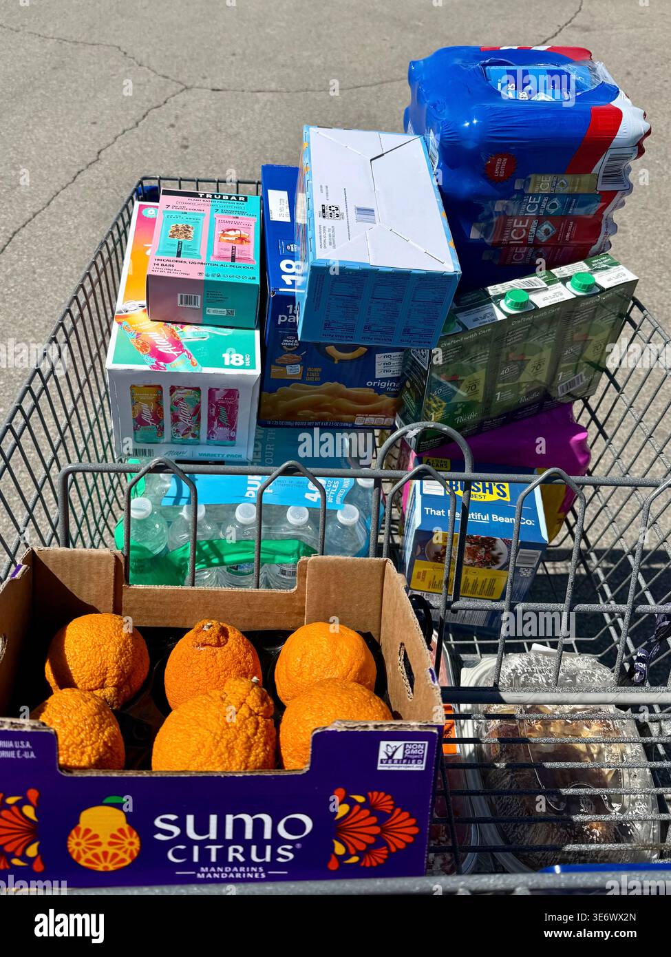 Dubuque, Iowa, Stati Uniti d'America - 7 aprile 2026: Carrello dello shopping Panic Buying al negozio di alimentari Foto Stock