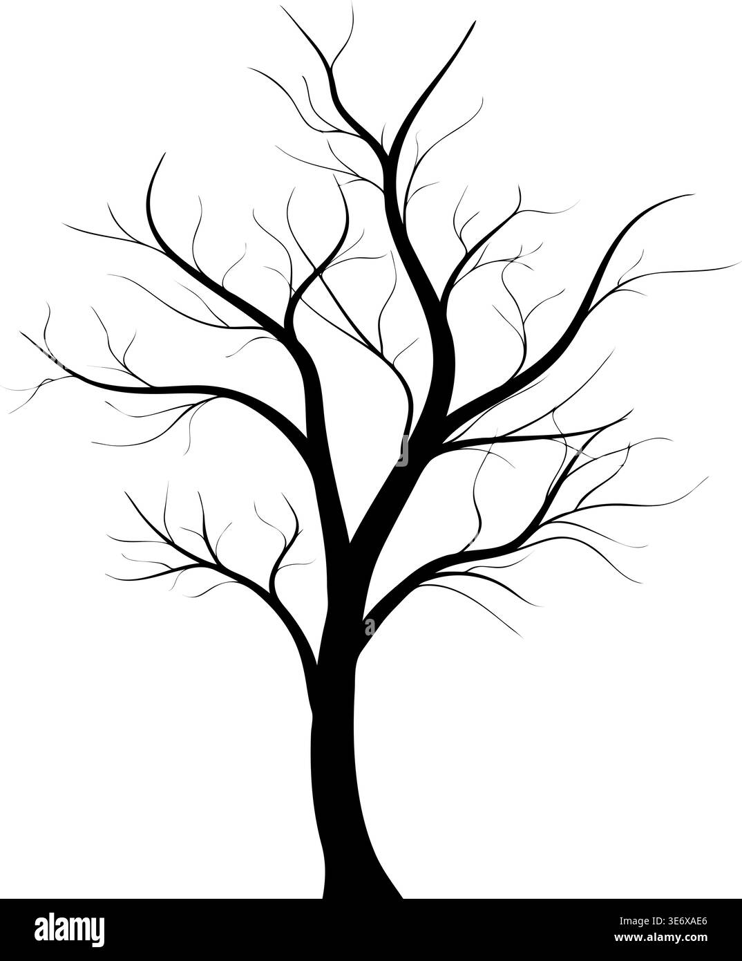 Sagoma di albero morto. Vecchia corona vettoriale di quercia asciutta senza fronzoli isolata su bianco Design per i vostri progetti Illustrazione Vettoriale