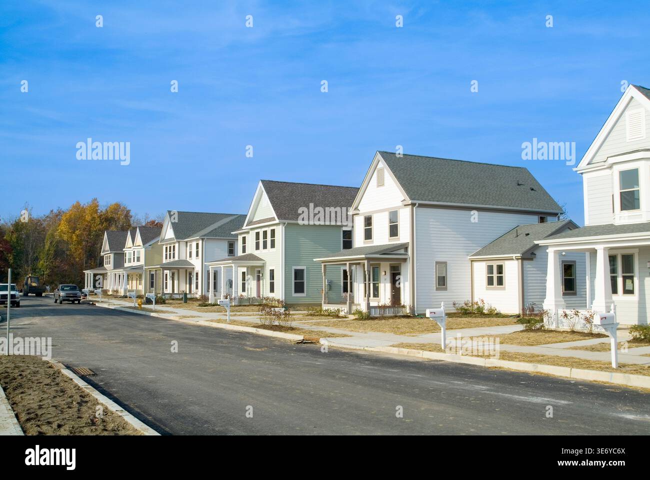 Nuova costruzione suburbana del quartiere, Pennsylvania USA Foto Stock