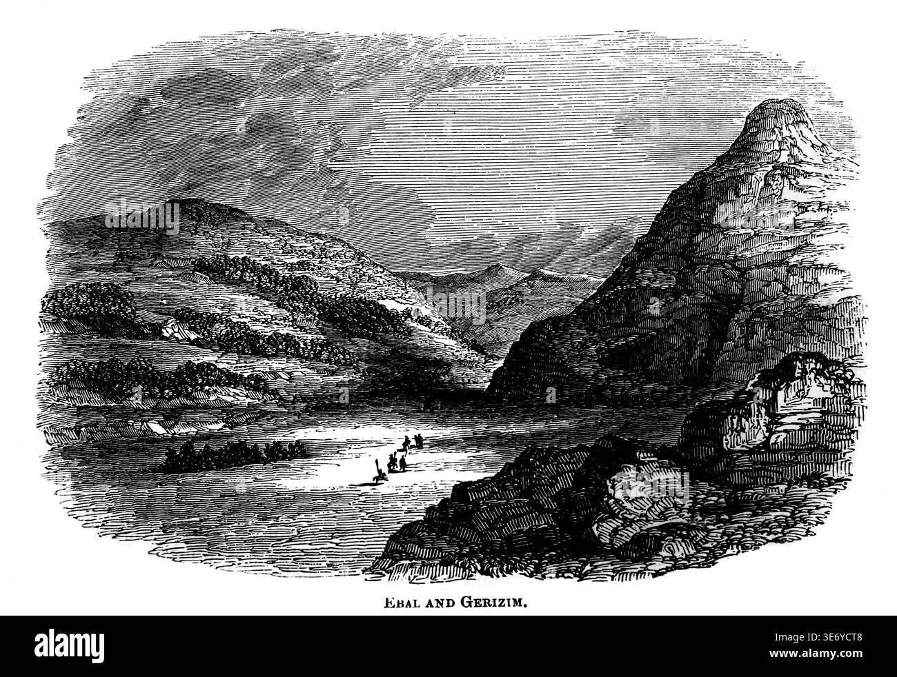 Incisione di Ebal e Gerizim dal 1870 Antique The Illustrated Family Bible di John Kitto The Introductions and Additions del reverendo T. R. Birks Jam Foto Stock