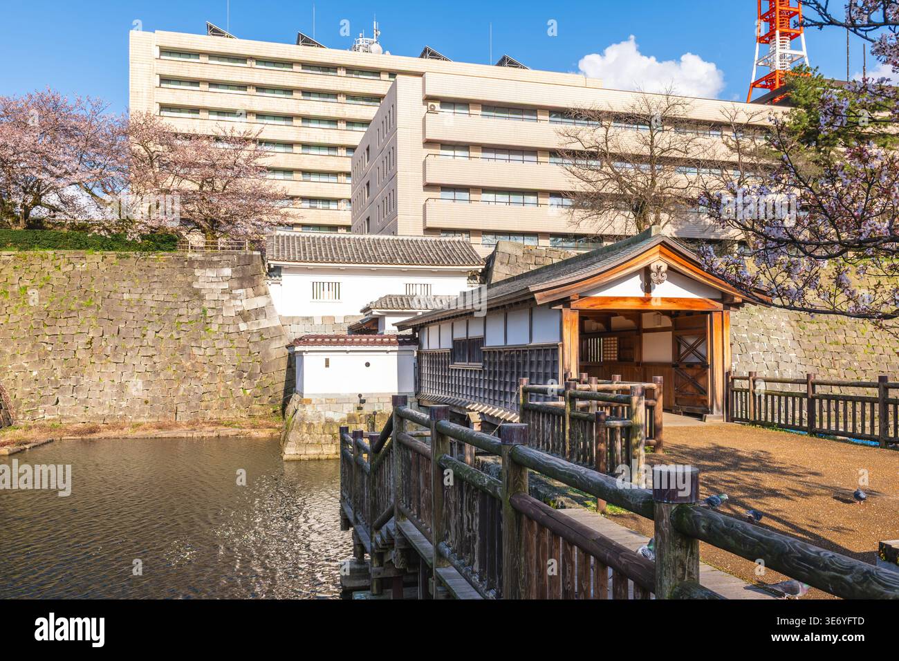 Porta Yamasatoguchi del castello di Fukui situata nella città di Fukui, Hokuriku, Giappone Foto Stock