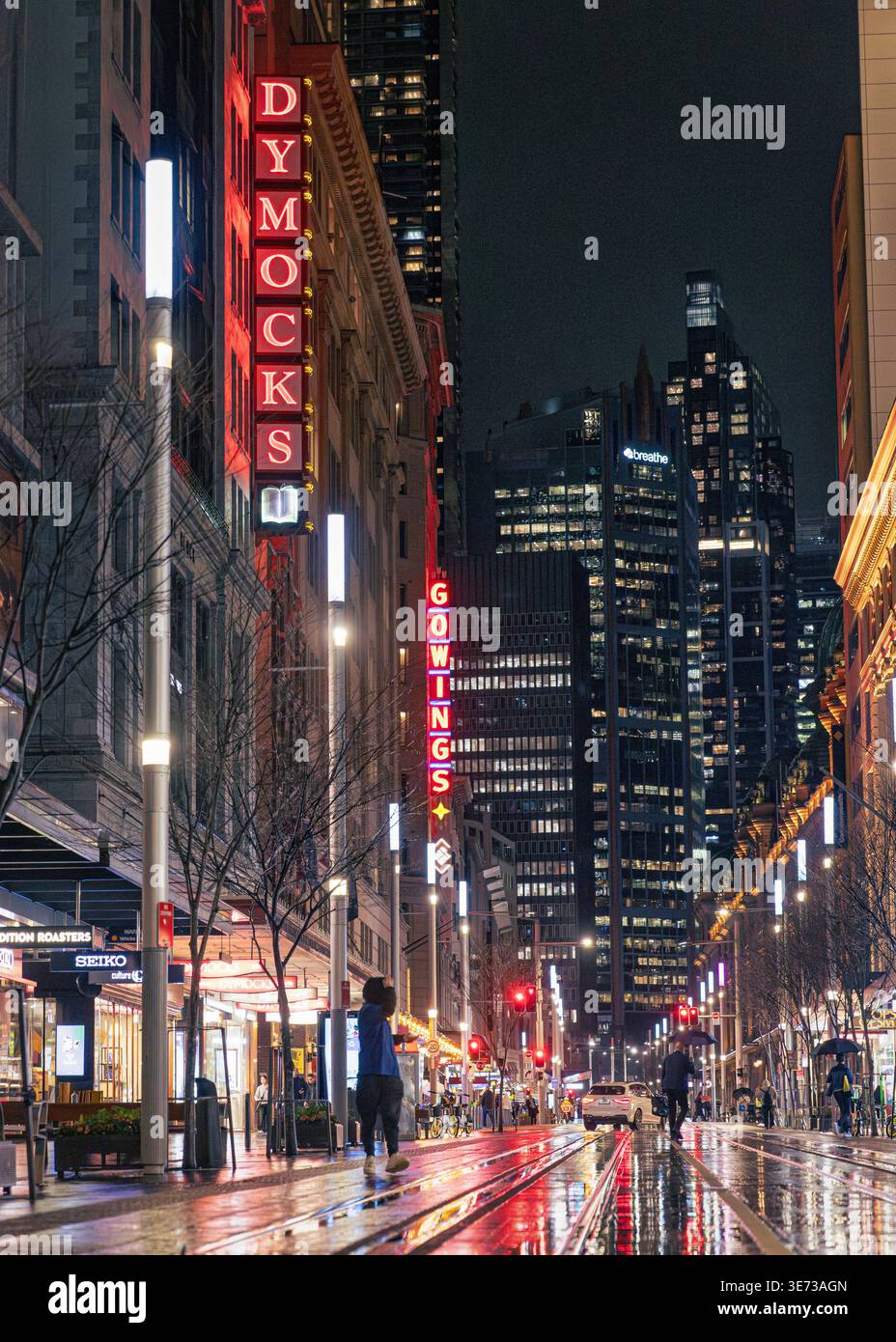 George Street di notte. Sydney, nuovo Galles del Sud, Australia. Foto Stock