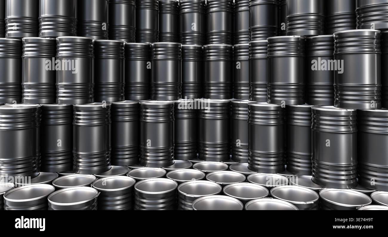 tamburi per olio 3d che rappresentano l'energia petrolifera globale Foto Stock