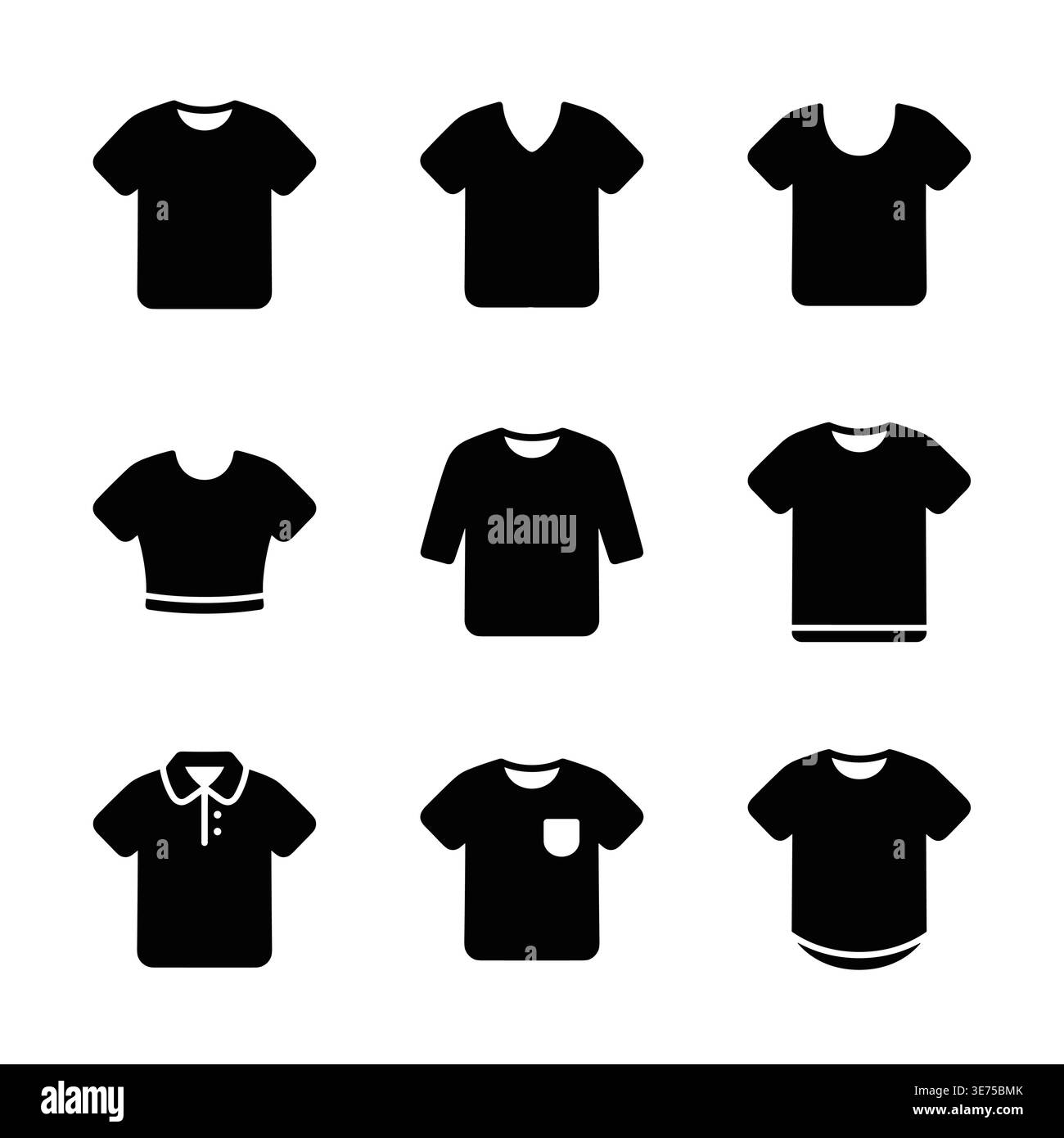T-shirt silhouette Set di icone vettoriali abbigliamento e abbigliamento Illustrazione Vettoriale