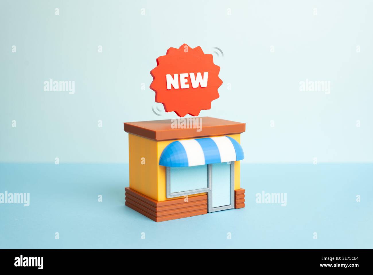 Nuovo prodotto nel negozio. Il nuovo negozio è aperto. Il lancio al dettaglio attira i clienti e aumenta le vendite. Le strategie di merchandising e marketing evidenziano un Foto Stock