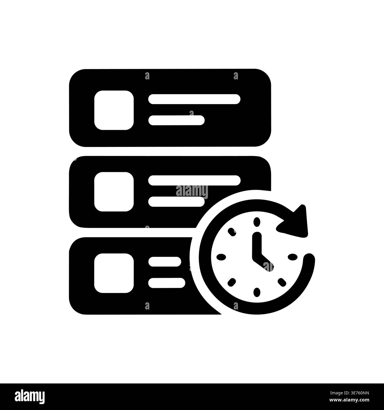 Server dati con icona del vettore di clock, concetto di tracciamento del tempo Illustrazione Vettoriale