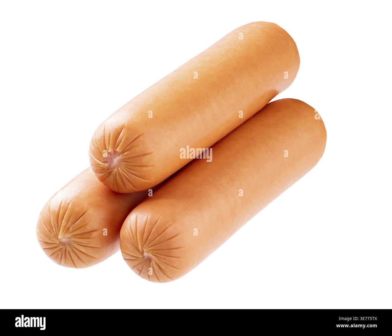 Salsiccia bollita, isolata su sfondo bianco. Salsiccia bollita intera isolata Foto Stock
