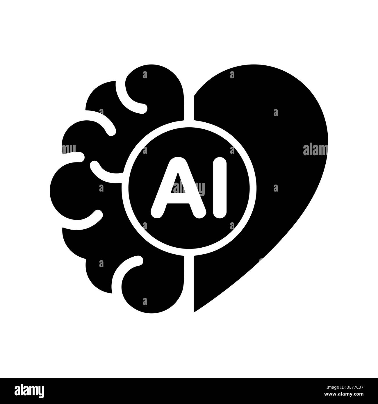 Concetto di integrazione AI che combina cervello, cuore e tecnologia, icona glifo Illustrazione Vettoriale