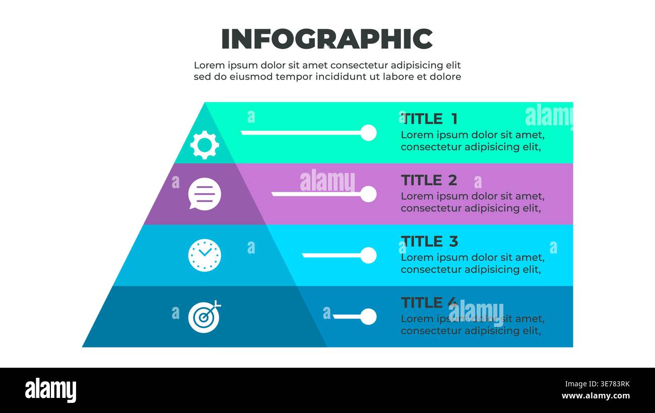 Infografica orizzontale a forma di piramide con quattro sezioni e icone illustrazione vettoriale Illustrazione Vettoriale