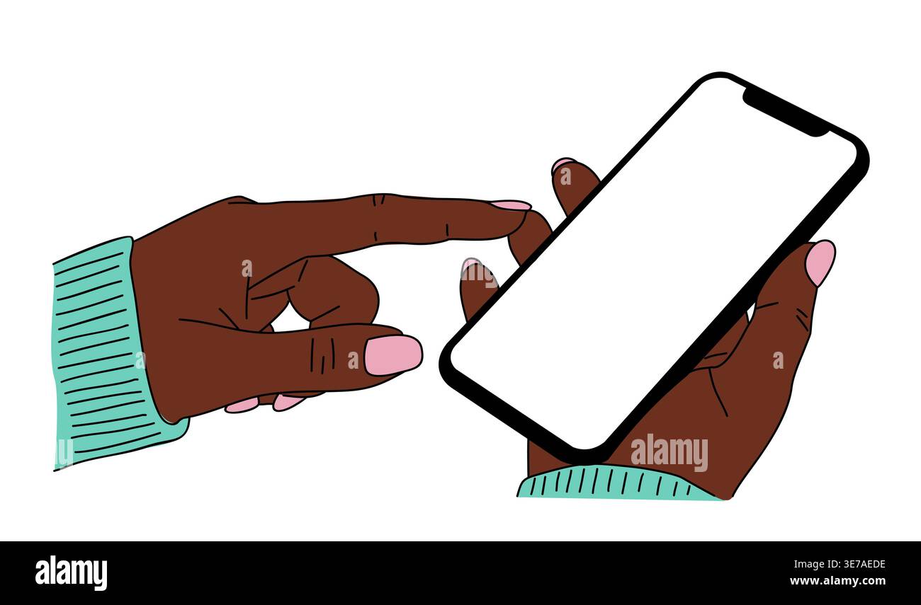 Mani tenere premuto lo smartphone e le dita toccando lo schermo Illustrazione Vettoriale