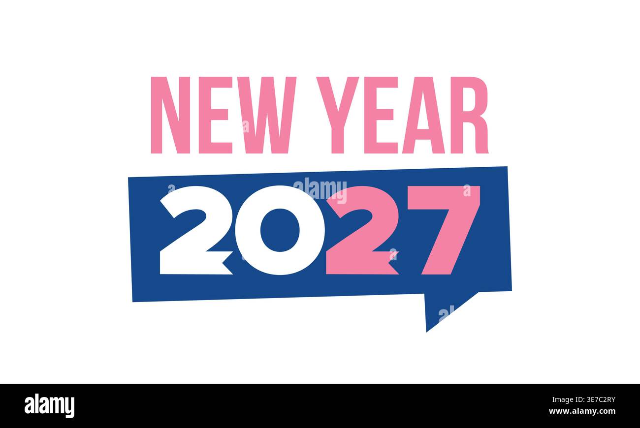 2027 felice anno nuovo. Vacanze invernali 2027. Design di biglietti d'auguri con moderna tipografia retrò Illustrazione Vettoriale