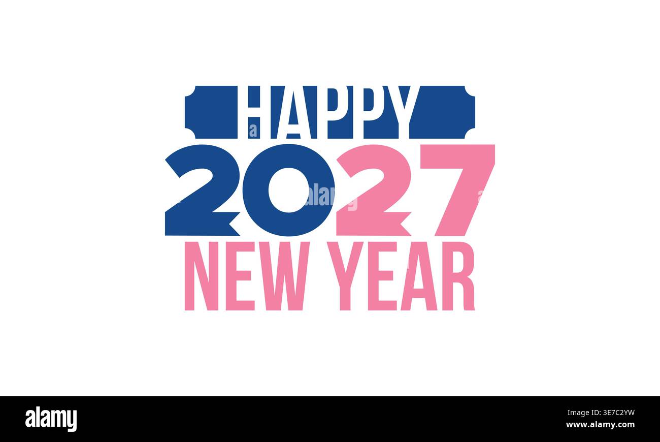 2027 felice anno nuovo. Vacanze invernali 2027. Design di biglietti d'auguri con moderna tipografia retrò Illustrazione Vettoriale