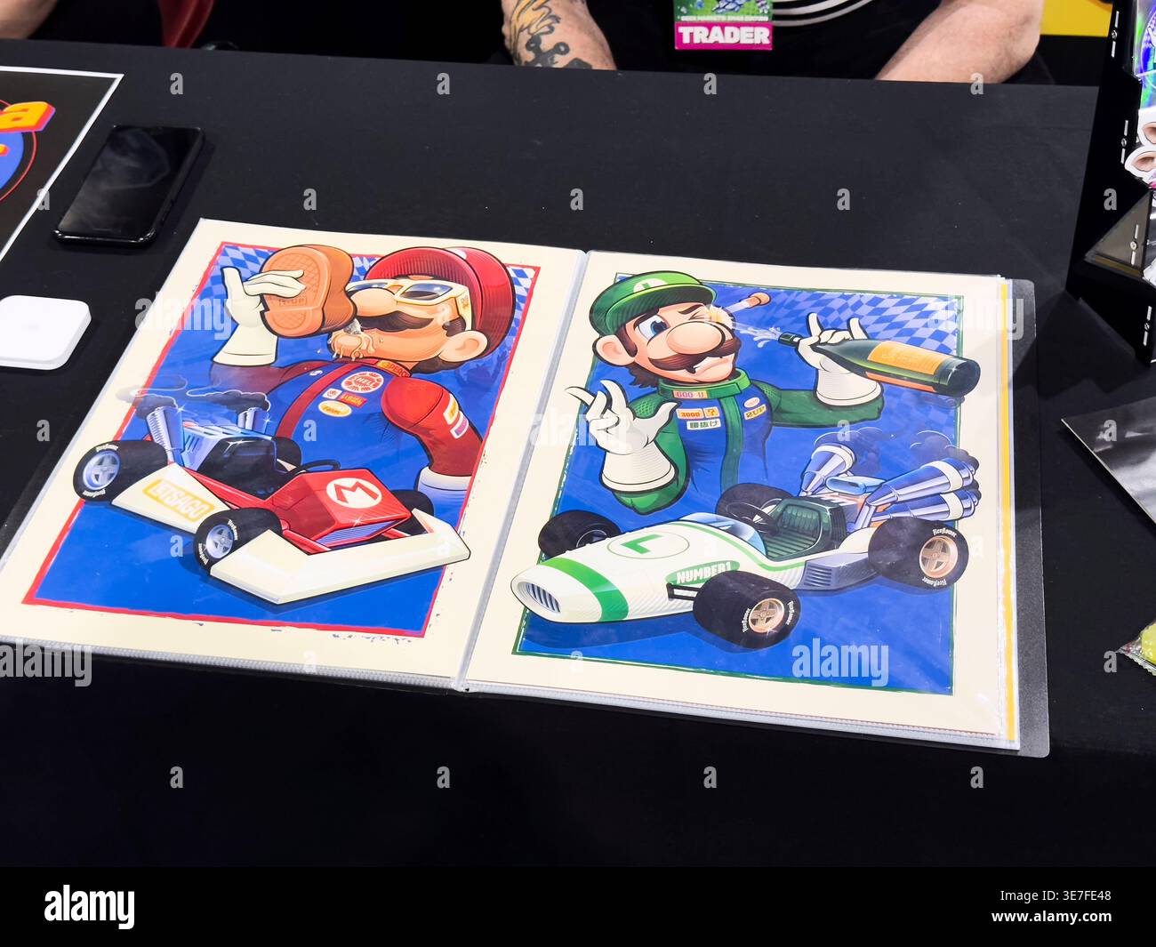 Super Mario Brother parodia, bevendo, stupido, goffo, ironico artwork in vendita. Al Comic con vendita di temi al mercato EPIC di Canberra, Australia. Foto Stock