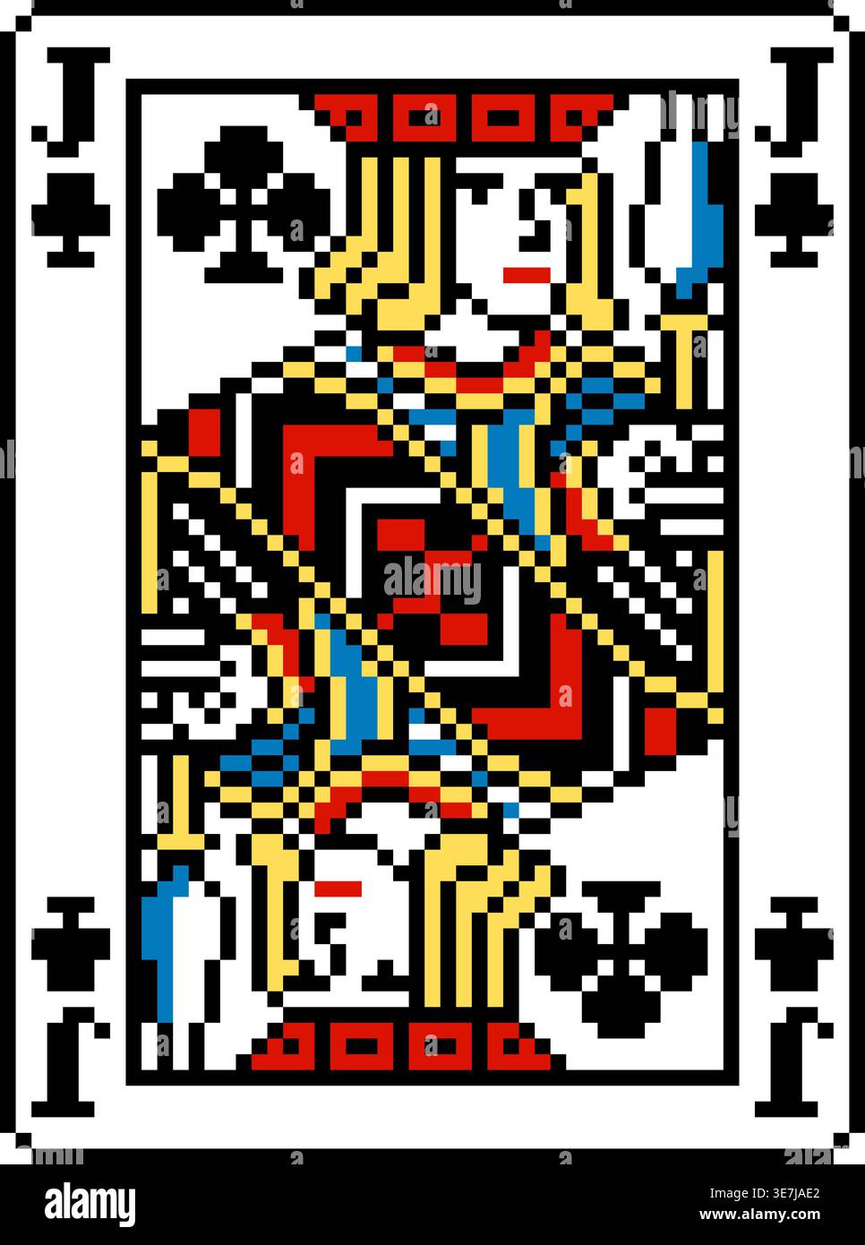 Pixel Art Style Jack of Clubs che gioca a carte Illustrazione Vettoriale