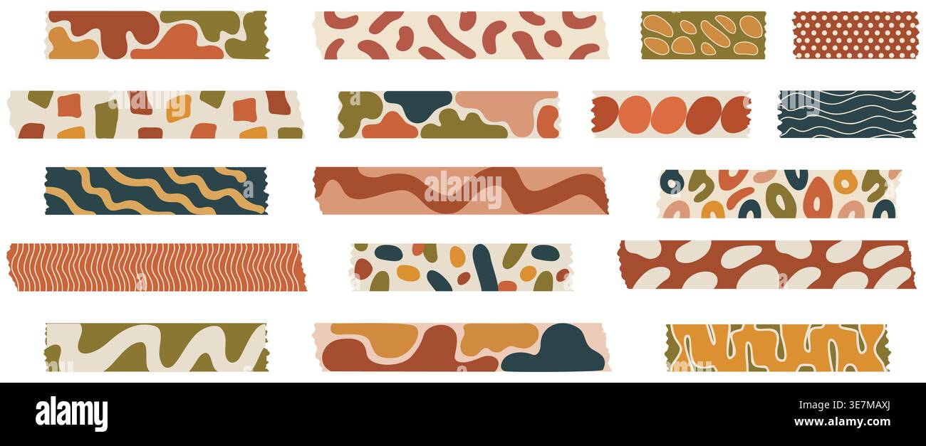 Set di nastri washi colorati con forme astratte Illustrazione Vettoriale