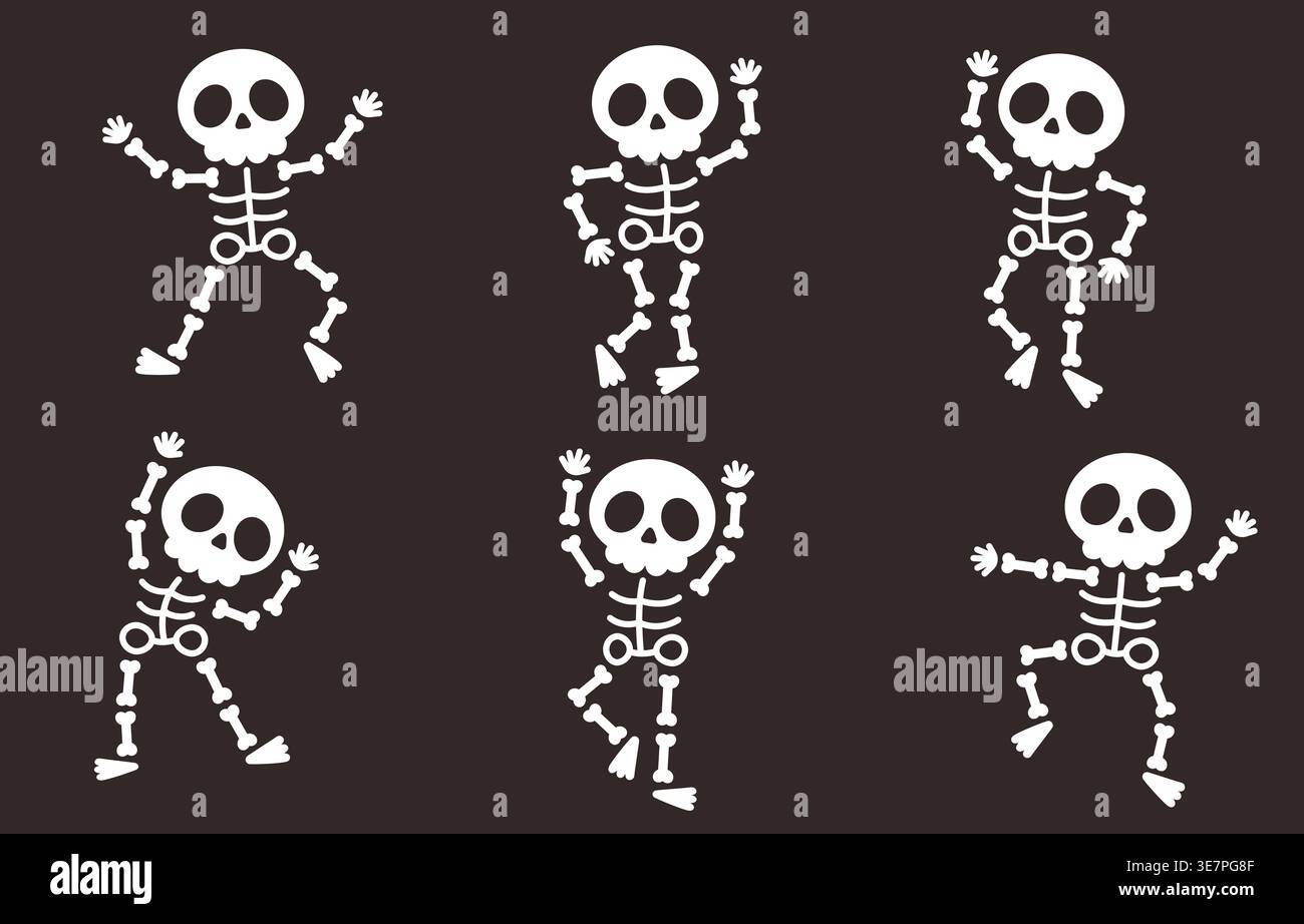 Halloween sei scheletri danzanti con pose diverse illustrazione vettoriale Illustrazione Vettoriale