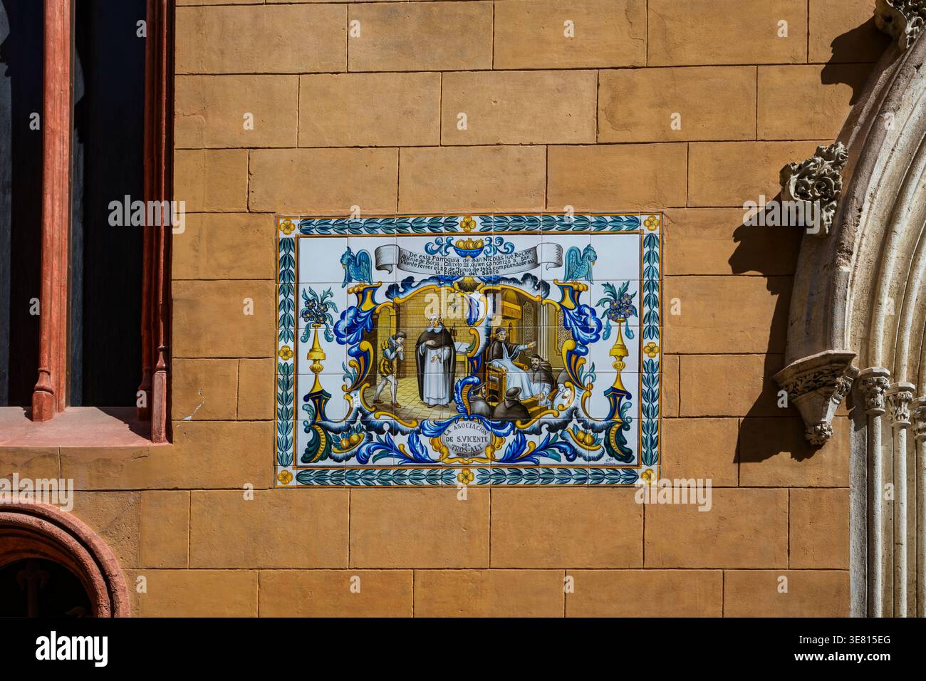 Piastrelle all'esterno della parroquia de san Nicolás valencia, Spagna Foto Stock