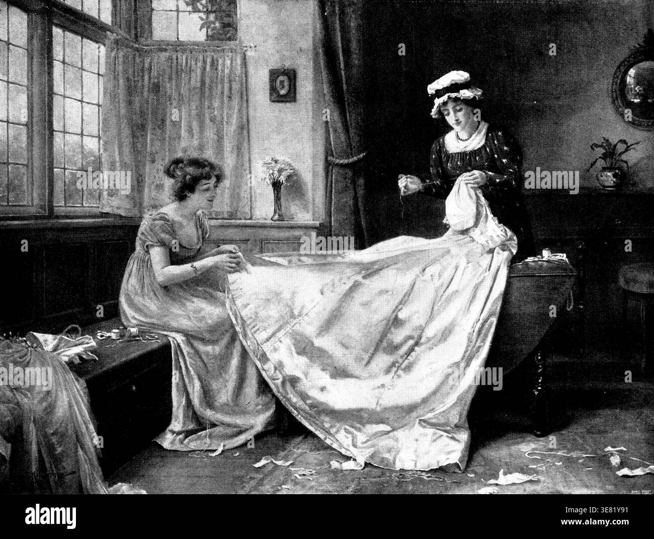 The Eve of the Wedding - di G. G. Kilburne, R.I., 1898. "Esposto all'Istituto dei pittori nei colori dell'olio". Da "Illustrated London News", 1898. Foto Stock