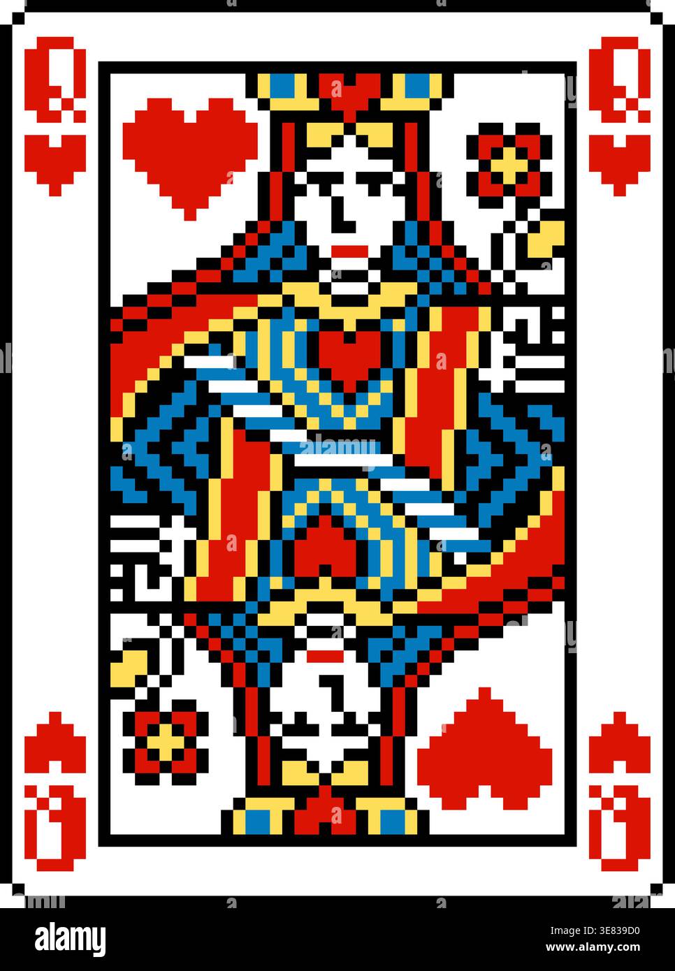 Design della carta da gioco Pixel Art Queen of Hearts Illustrazione Vettoriale