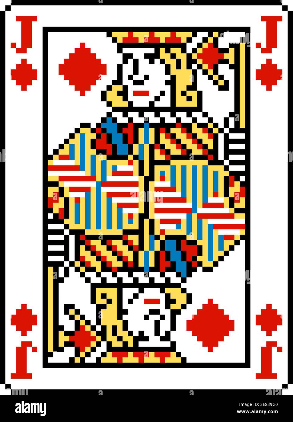 Pixel Art Jack of Diamonds che gioca a carte Illustrazione Vettoriale