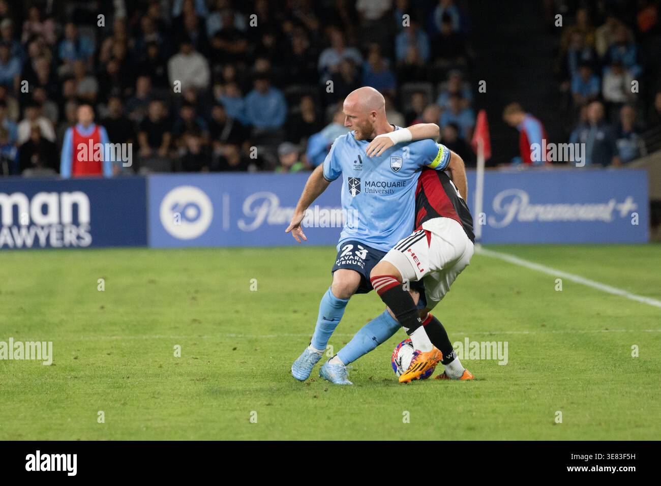 Sydney, Australia. 11 aprile 2026. Rhyan Grant (23) del Sydney FC durante l'A-League Men match tra Western Sydney Wanderers e Sydney FC a CommBank Foto Stock