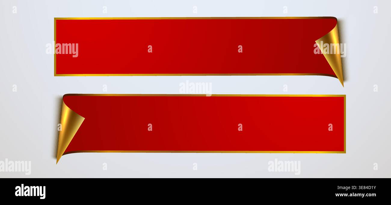 Elegante striscione rosso con ricci dorati, perfetto per vendite di lusso, sconti e promozioni speciali. Illustrazione vettoriale. Illustrazione Vettoriale
