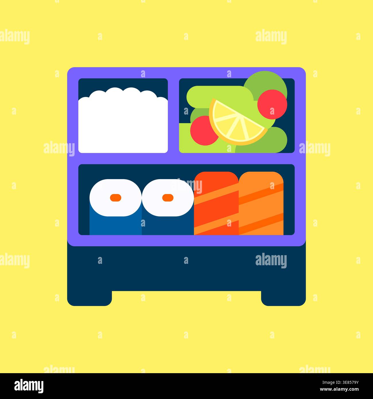 Bento Box giapponese con sushi riso salmone e illustrazione Vector di frutta fresca Illustrazione Vettoriale