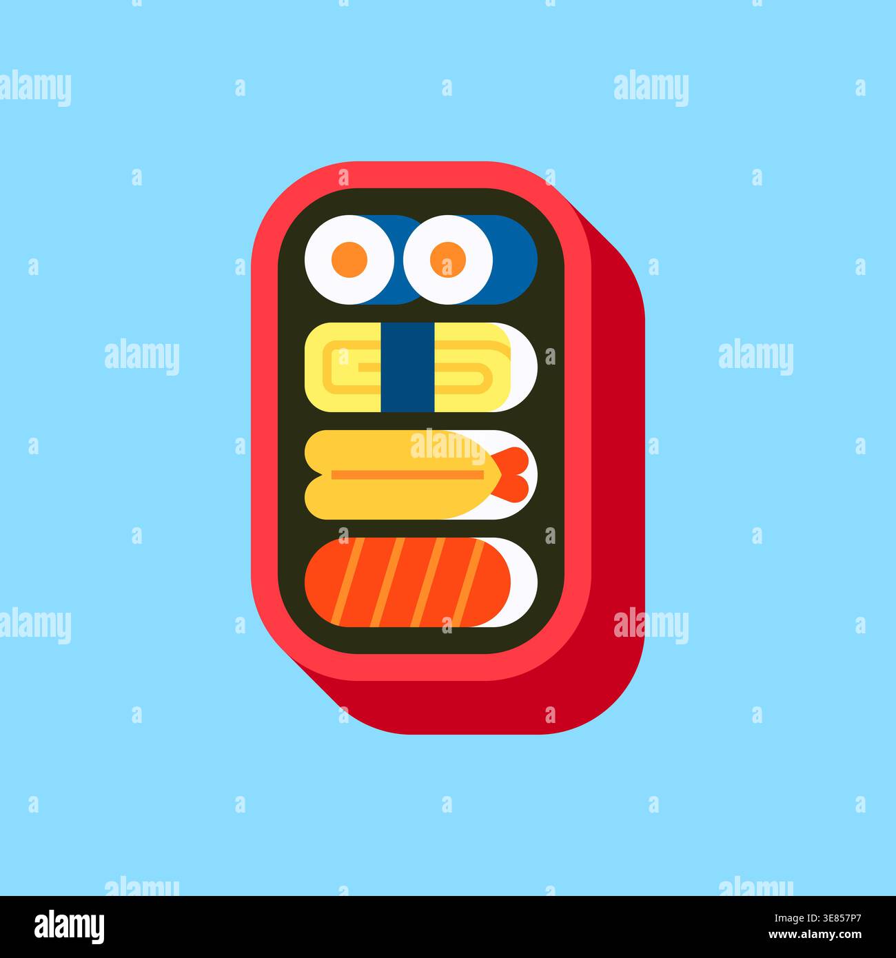 Scatola Bento giapponese con sushi salmone gamberi Tamagoyaki e illustrazione vettore Sushi Roll Illustrazione Vettoriale