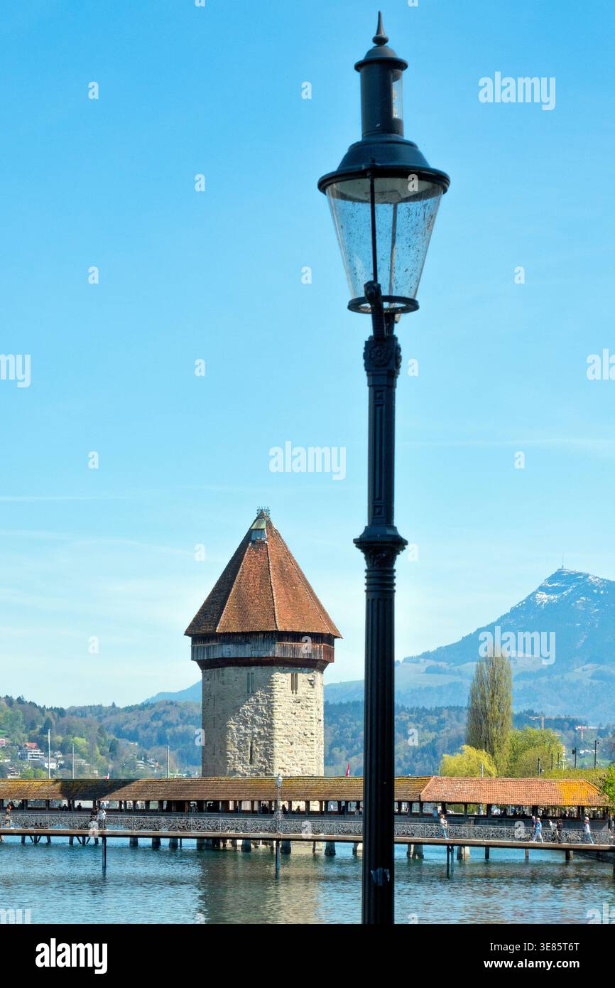 Lucerna, Svizzera, Ponte della Cappella, Lago di Lucerna, Rigi, Pilato Foto Stock