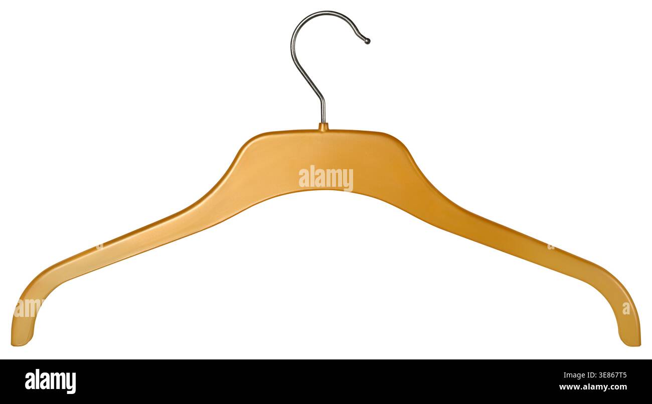 appendiabiti in plastica arancione con gancio in metallo argento sfondo bianco isolato, design sagomato ampio Foto Stock