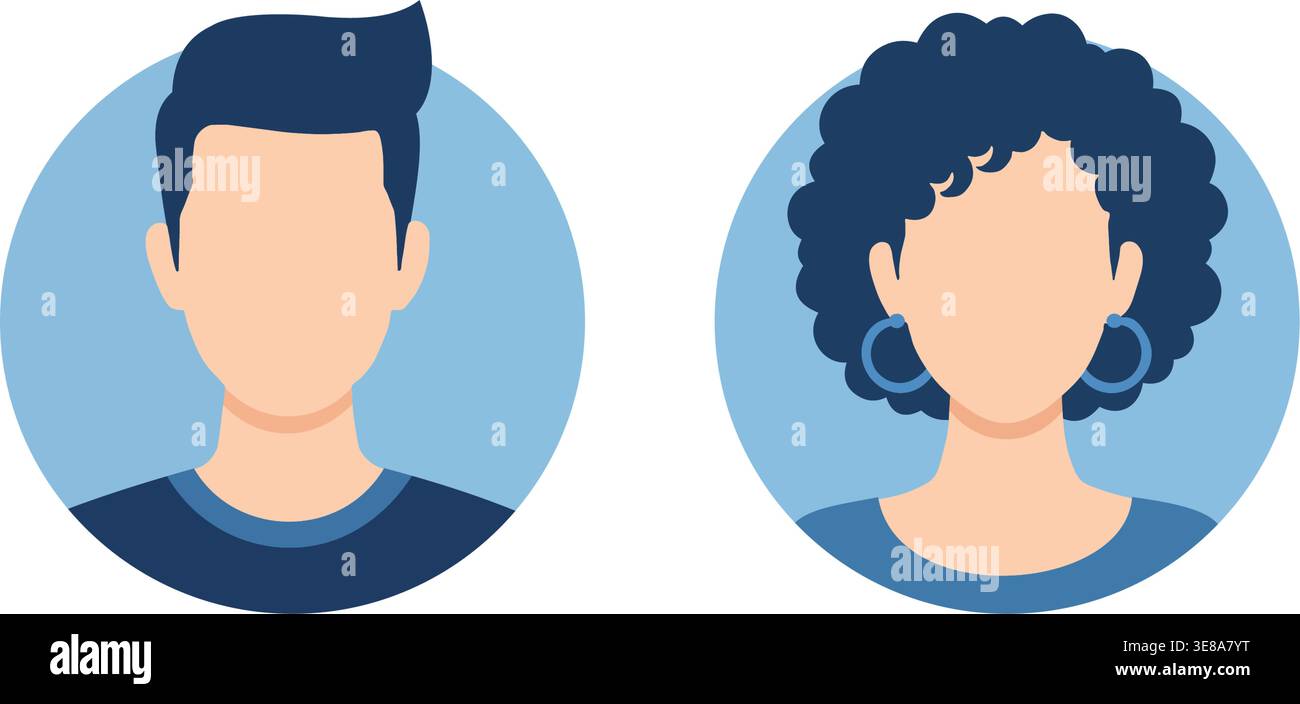 Icone avatar maschili e femminili con illustrazioni del profilo senza volto che rappresentano l'identità dell'utente e il concetto di social media Illustrazione Vettoriale