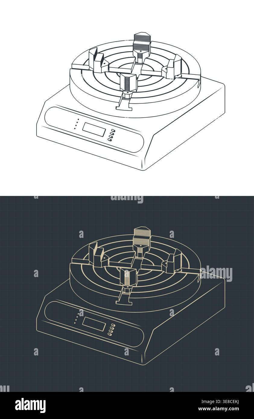 Tavola rotante universale per modelli stampati in 3D post-elaborazione, progetti isometrici: Illustrazioni vettoriali stilizzate Illustrazione Vettoriale