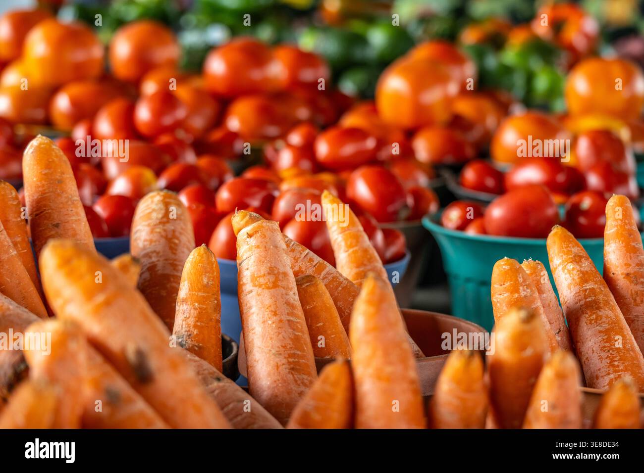 Prodotti freschi in mostra al Sumter County Farmers Market di Webster, Florida. (USA) Foto Stock