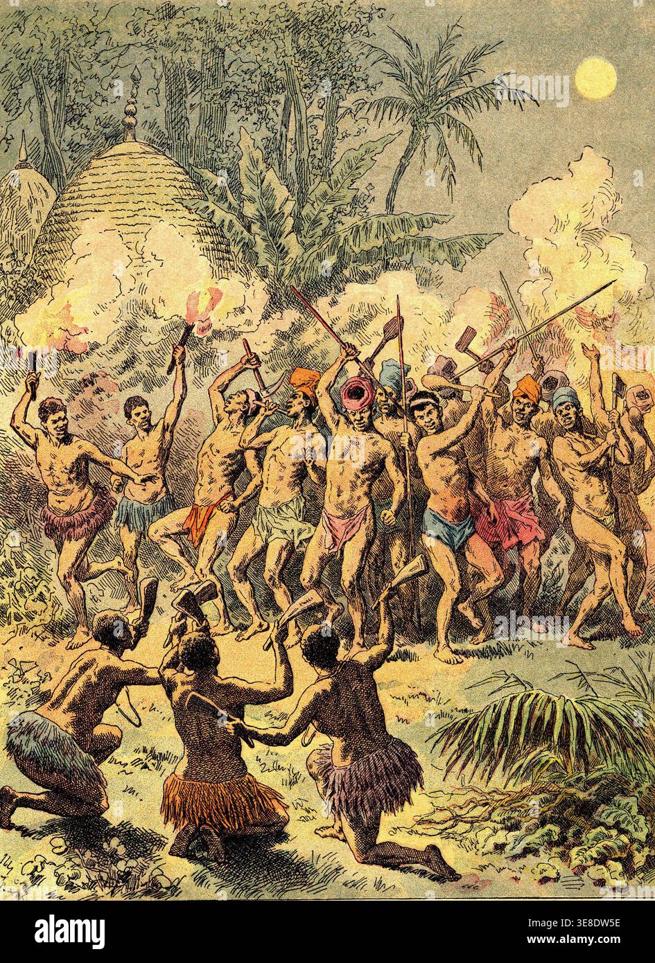 "Pilou pilou (pilou-pilou) dei Kanak (Melanesiani della nuova Caledonia nel Pacifico meridionale). Incisione in ''Les peuples de la Terre'' 1890. ' Foto Stock