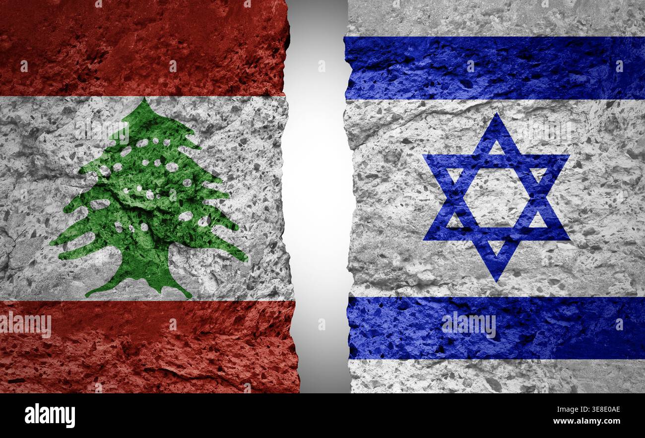 I negoziati in Libano e Israele sono un conflitto geopolitico e una guerra tra il governo libanese e israeliano e il concetto di sicurezza in Medio Oriente Foto Stock