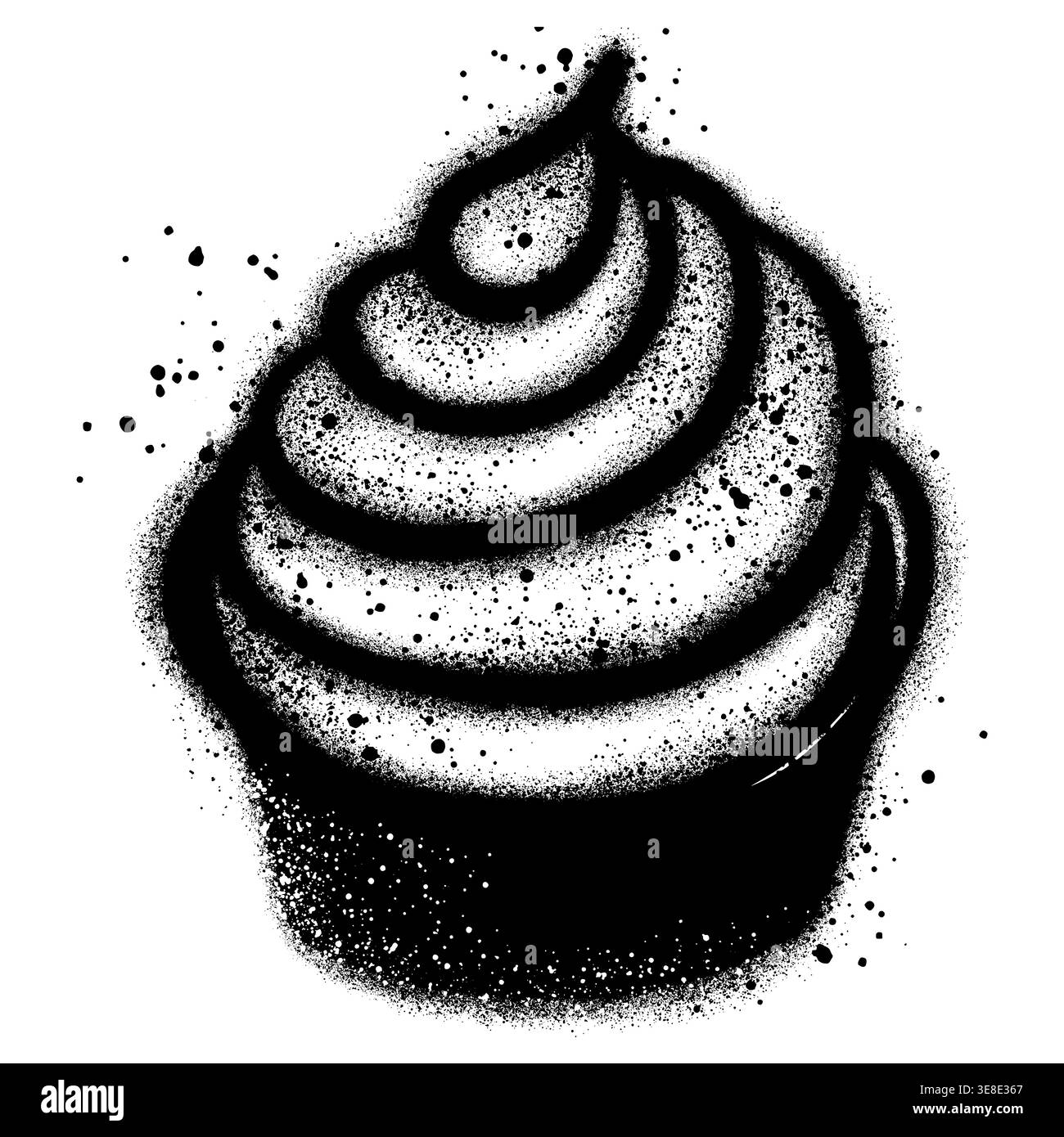 Gelato in tazza di carta in stile graffiti con vernice spray nera. Illustrazione Vettoriale