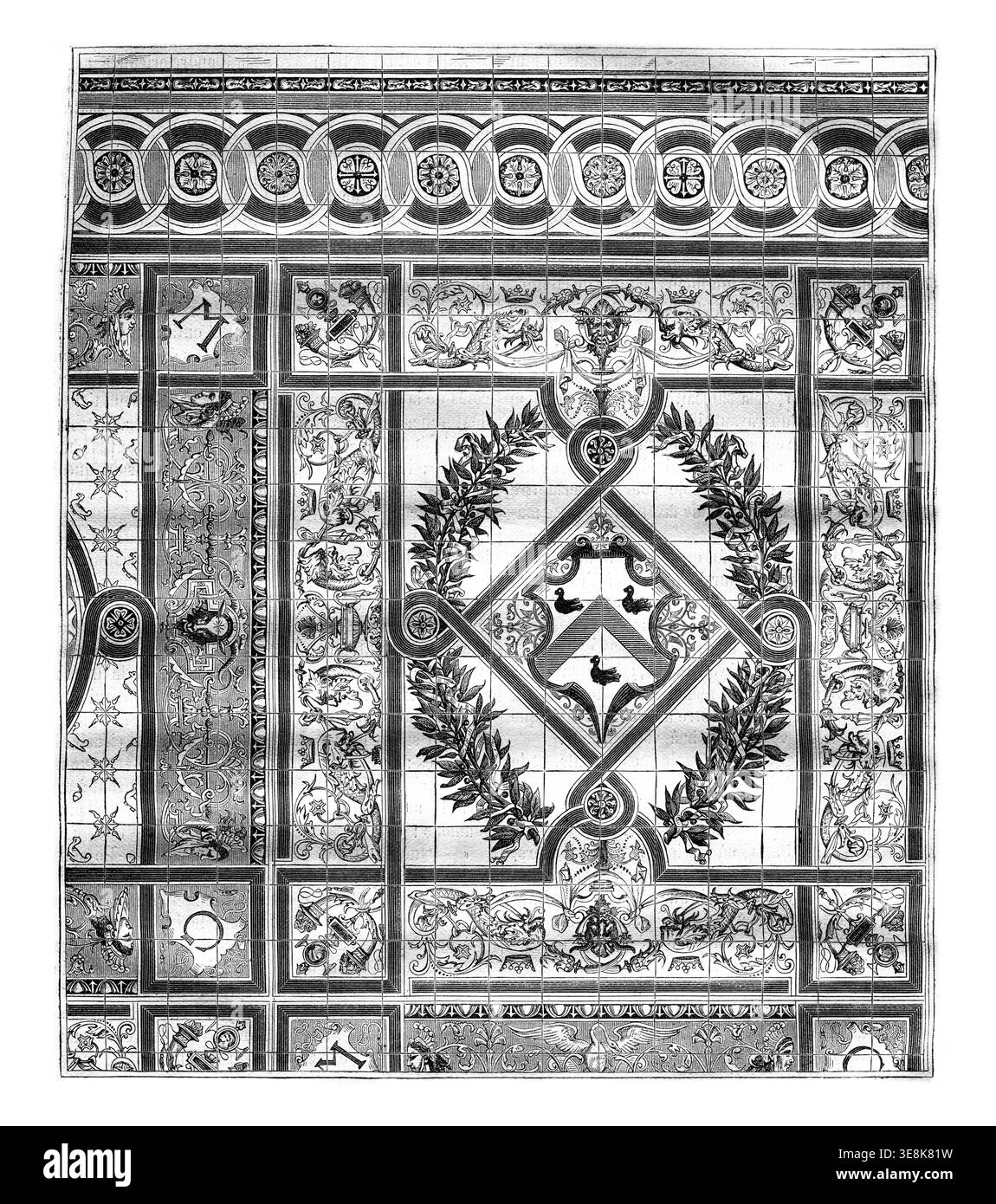 Castello di Saint-Roch, Tarn et Garonne, pavimentazione del soggiorno, illustrazione d'epoca incisa. Magasin Pittoresque 1876 Foto Stock