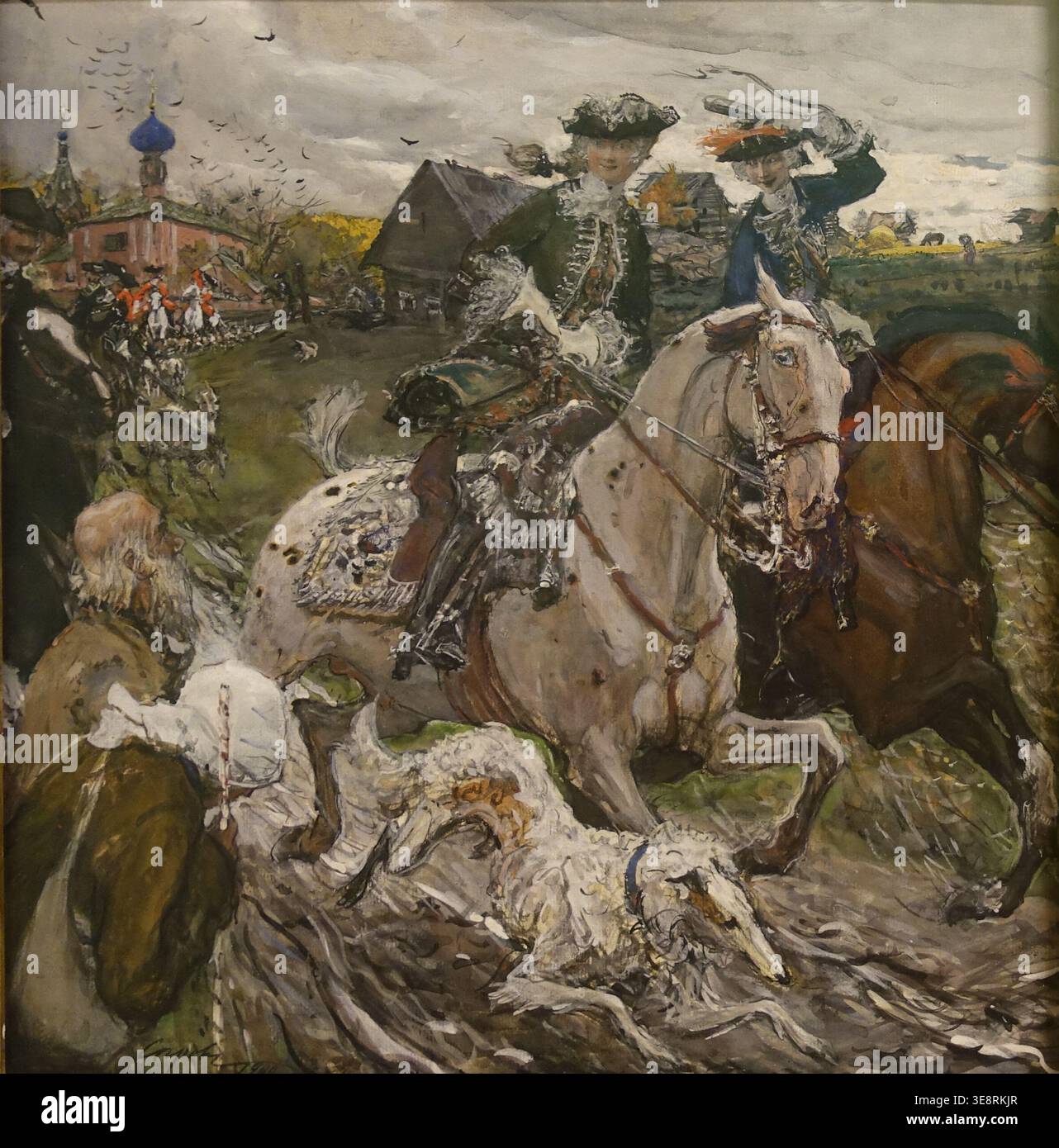 L'imperatore Pietro II e la principessa Elisabetta Petrovna cavalcano con Hounds, 1900, Valentin Aleksandrovich Serov (1865-1911), Tempera, grafite, gouache e carbone su carta montato su cartone, Museo di Stato Russo. Foto Stock