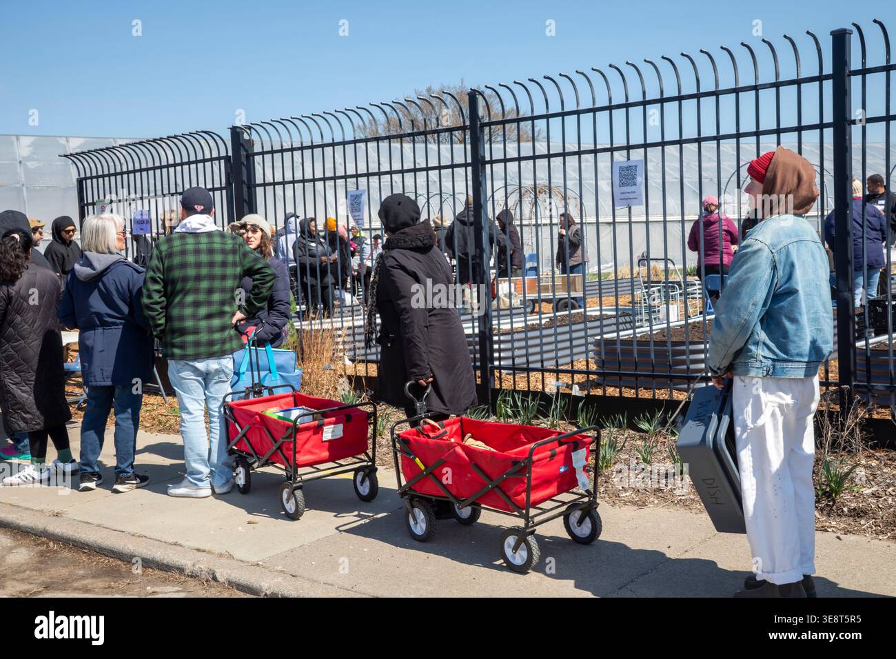 Detroit, Michigan - centinaia di giardinieri in fila per ottenere semi primaverili e trapianti dal programma Garden Ressource di Detroit. Il Foto Stock