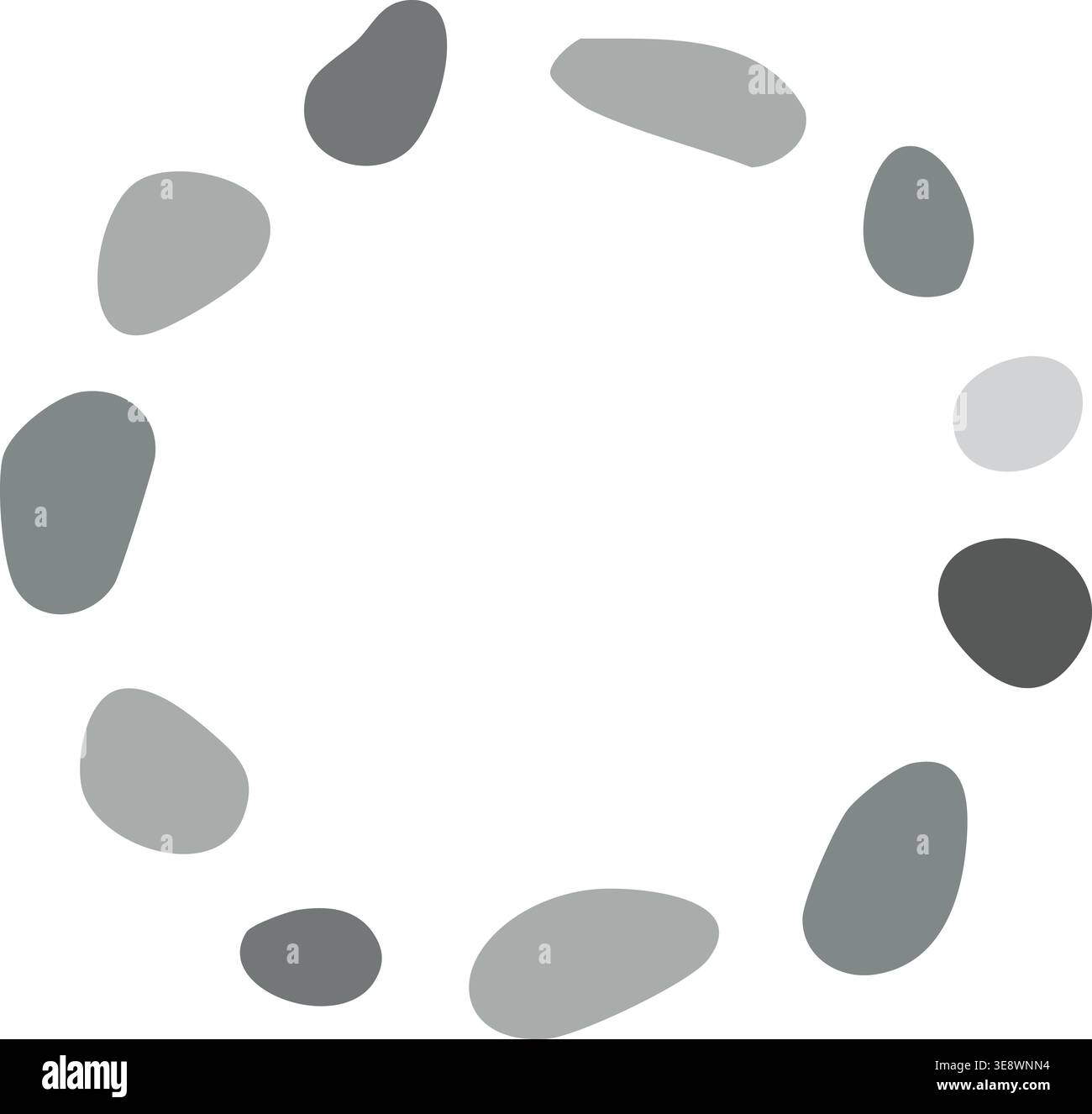 Illustrazione minima di una disposizione ovale di pietre lisce che formano un anello circolare con varie tonalità di grigio. Illustrazione Vettoriale