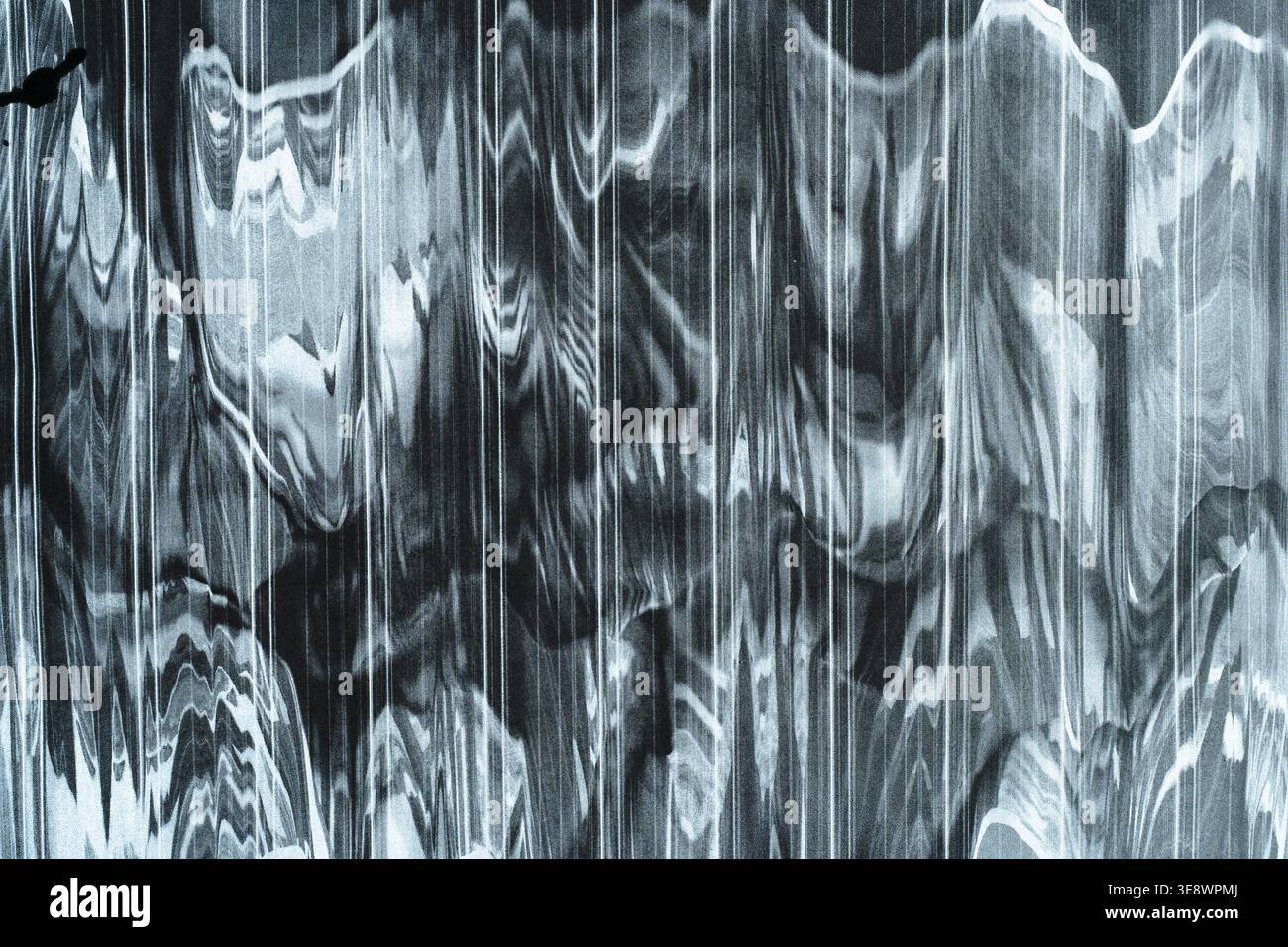 Texture monocromatica astratta glitter con movimento liquido e linee verticali Foto Stock