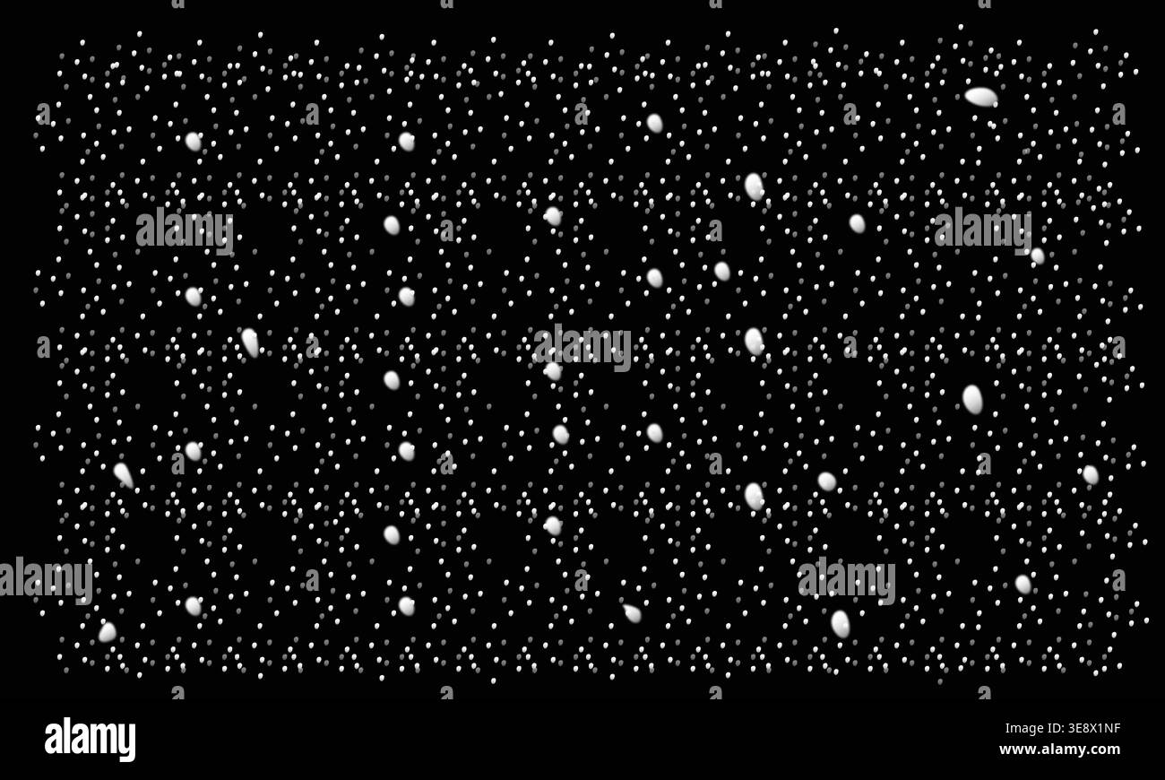 Particelle di neve bianche che cadono isolate su sfondo nero, sovrapposizione neve invernale Illustrazione Vettoriale