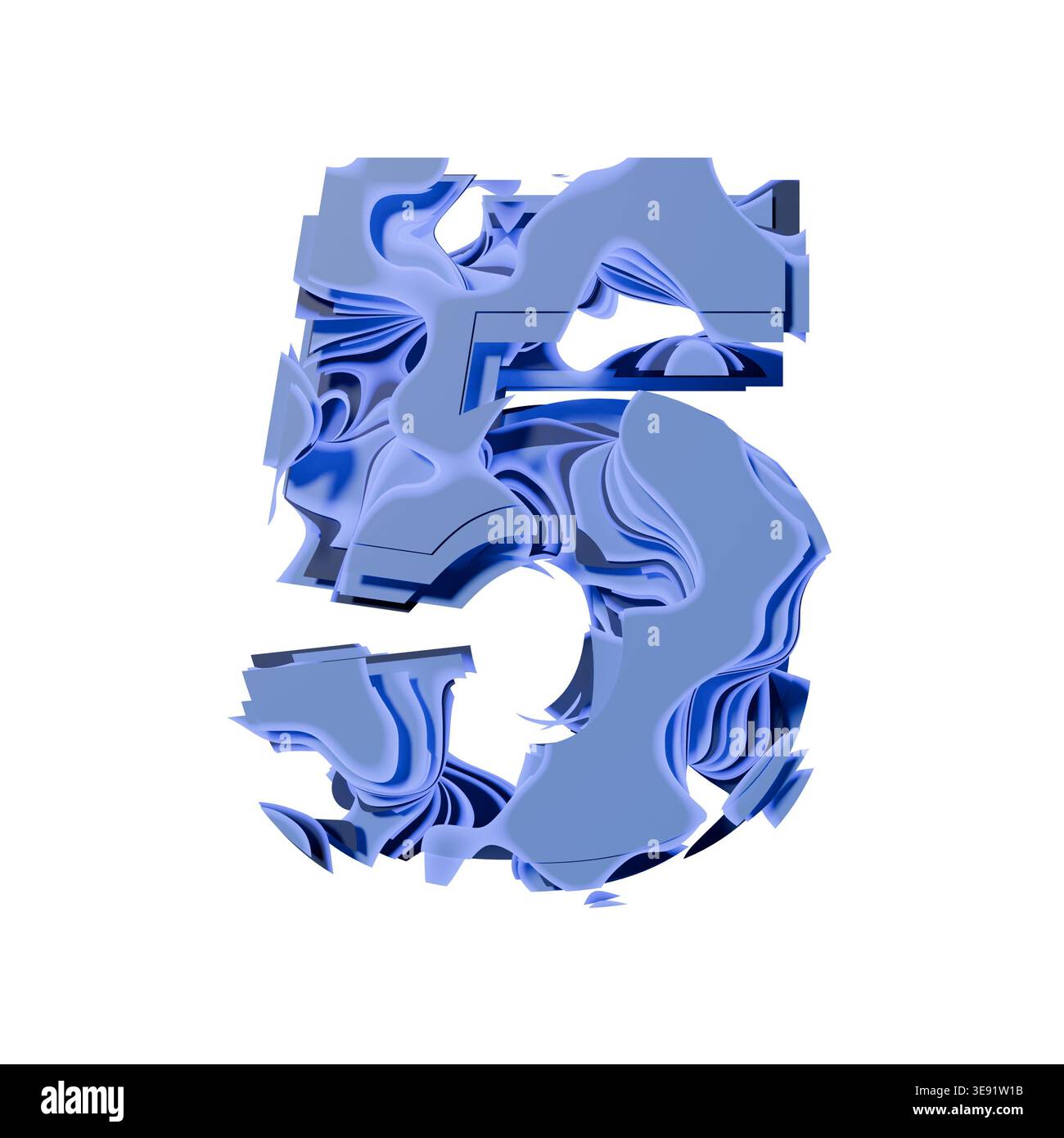 Fori a strati organici blu numero di carattere 5 CINQUE illustrazioni di rendering 3D isolate su sfondo bianco Foto Stock