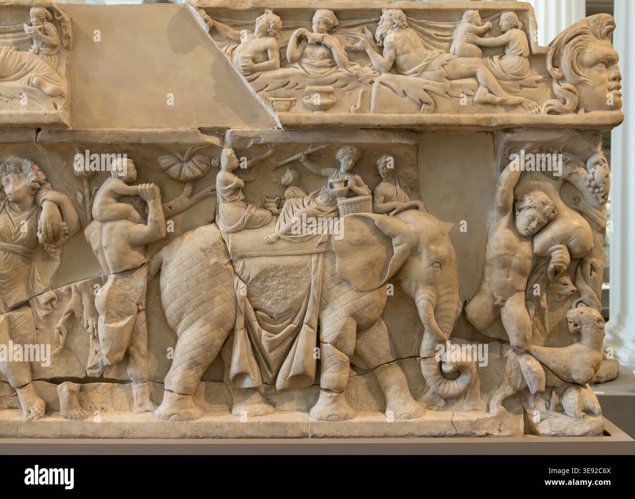 Dettaglio, il Sarcofago di Pashley, bara funeraria in marmo romano, Fitzwilliam Museum, Cambridge, Inghilterra, Regno Unito Foto Stock