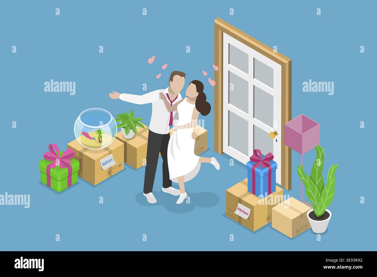 Illustrazione concettuale del vettore piatto isometrico 3D degli sposi novelli, Sweet Marriage Foto Stock