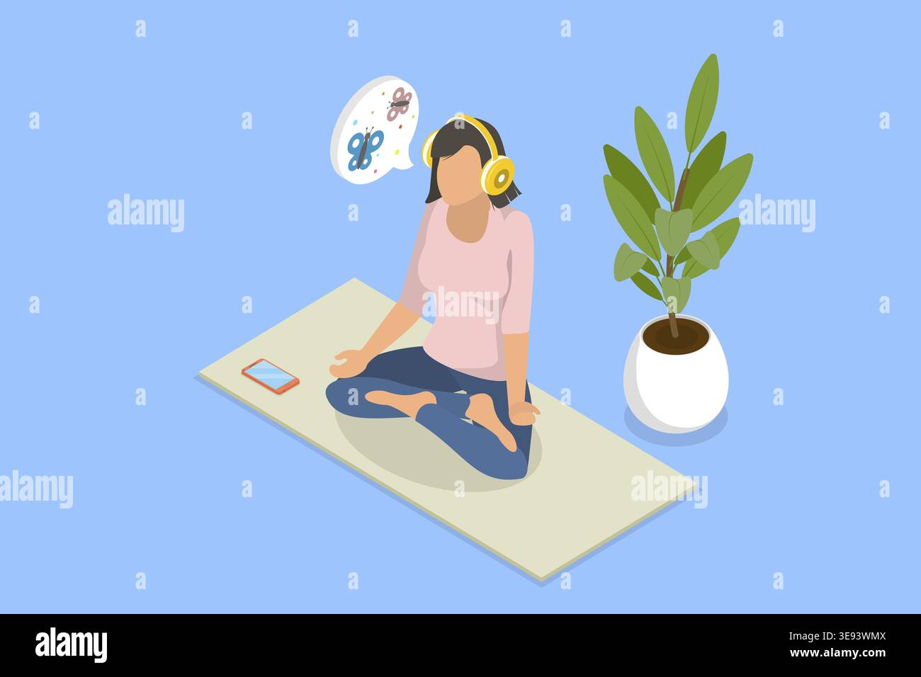 Illustrazione concettuale del vettore piatto isometrico 3D di meditazione, musicoterapia Foto Stock