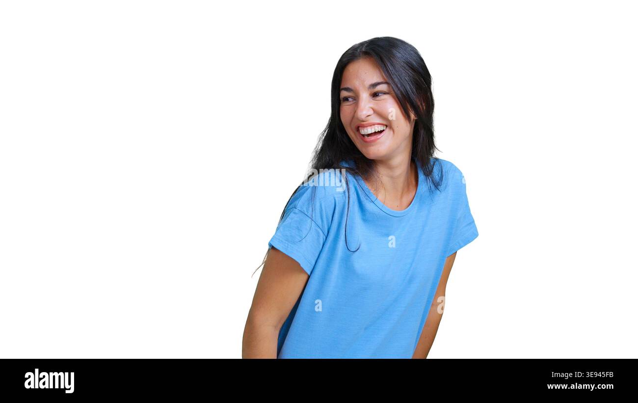 Giovane donna che sorride ridendo con un'espressione gioiosa Foto Stock